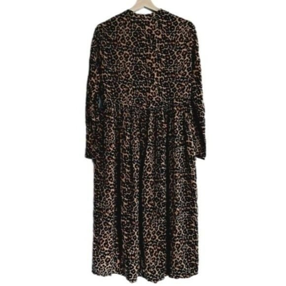 JOE FRESH Cheetah Print Long Sleeve Midi Dress Tan Black Animal Sz XS Flawed - Picture 5 of 12